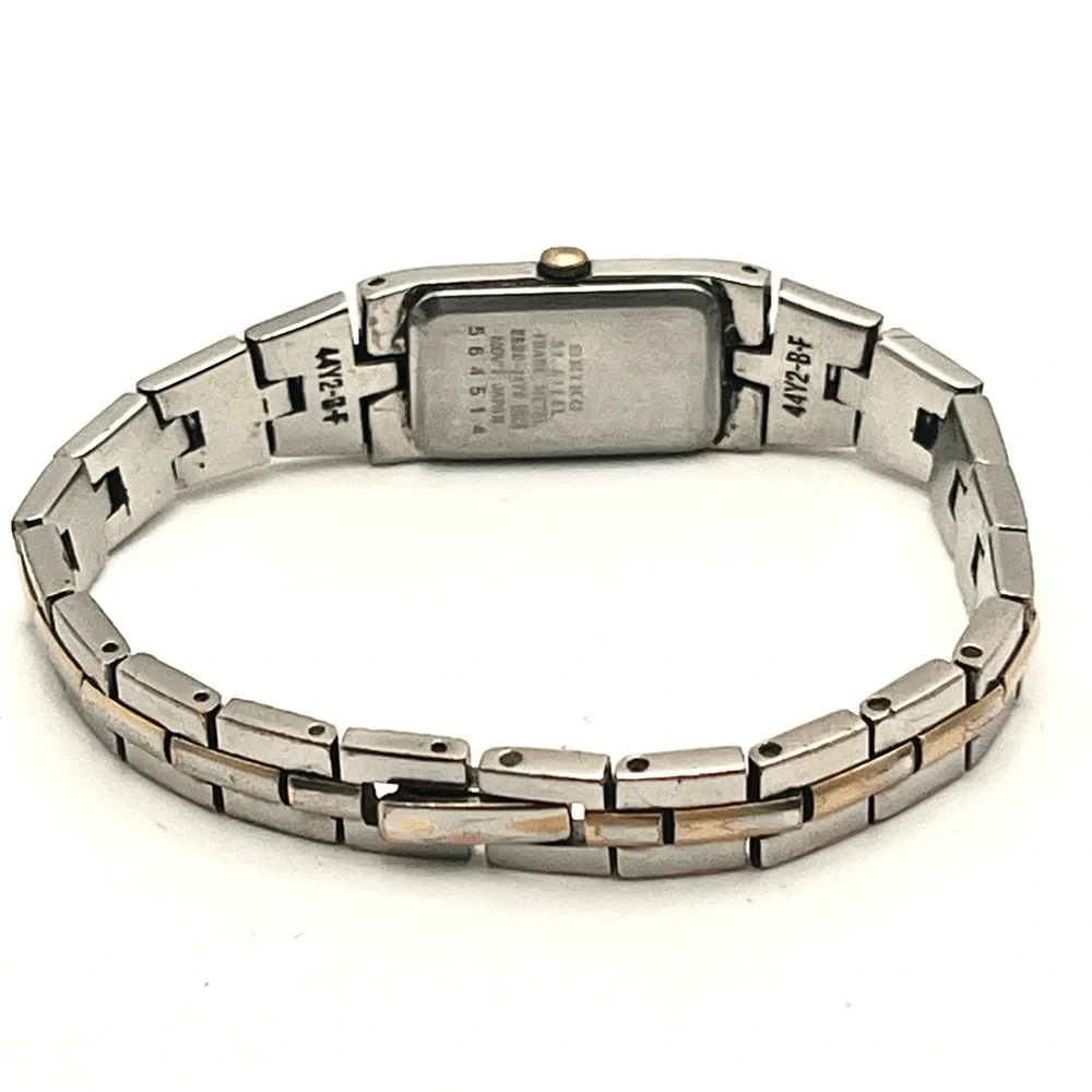 Vintage Seiko Two-Tone Skinny Rectangular Womens Watch New Battery - Picture 3 of 12